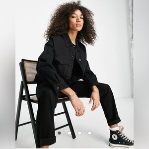 NWOT Bershka Oversized Black Denim Jacket Women’s Size XXS